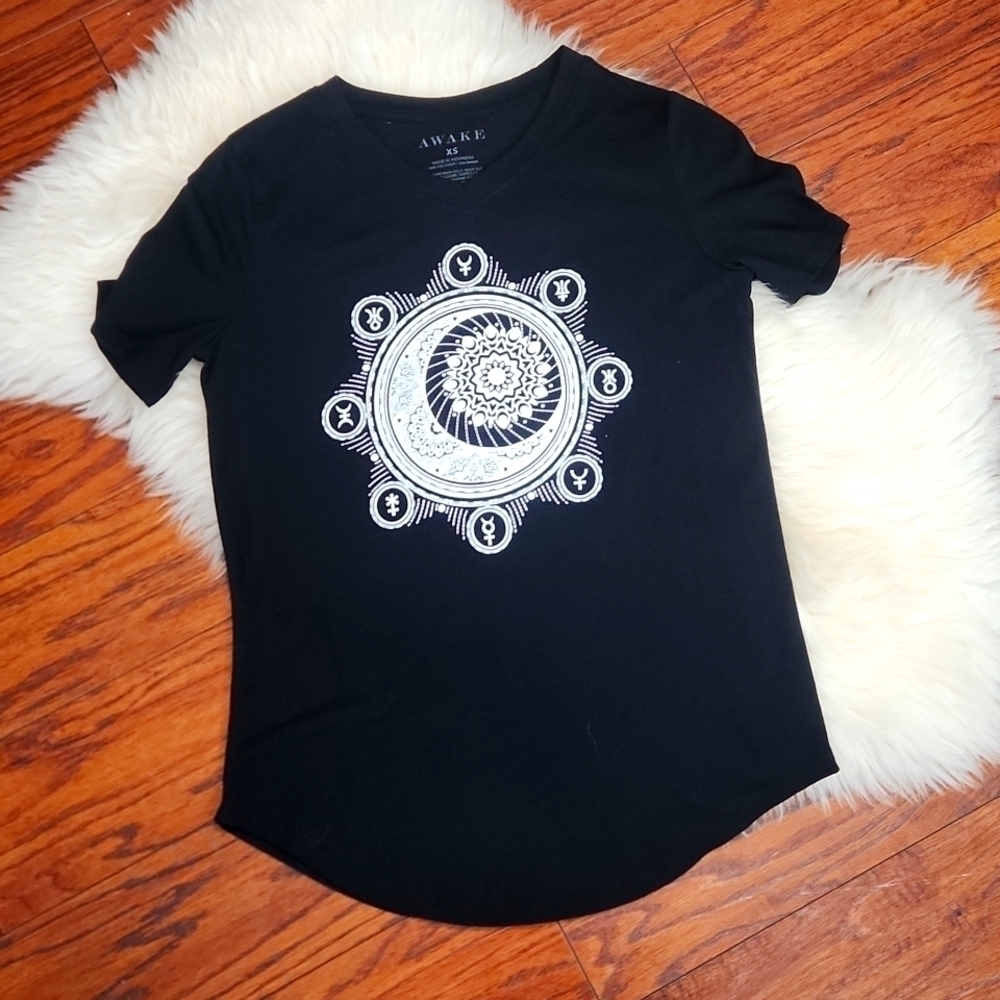 Awake Vneck Mandala Fitted Graphic Tshirt